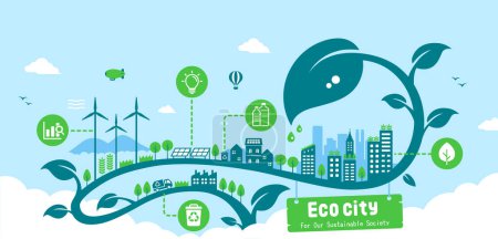 Green eco city vector banner illustration ( SDGs, ecology concept , nature conservation )