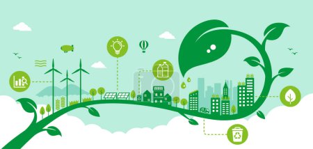 Green eco city Vektor Banner Illustration (SDGs, Umweltkonzept, Naturschutz) )