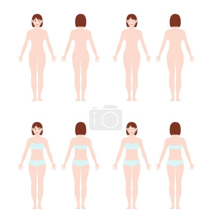 Ilustración de Conjunto de ilustración de vector de cuerpo completo de mujer joven - Imagen libre de derechos