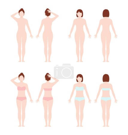 Ilustración de Conjunto de ilustración de vector de cuerpo completo de mujer joven (sin rostro ) - Imagen libre de derechos