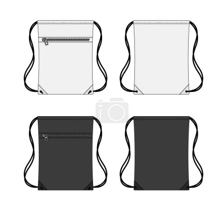 Drawstring bag, backpack vector template illustration set