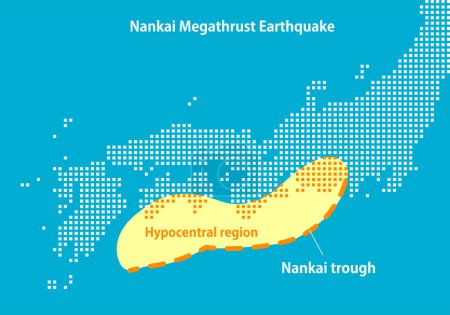 Illustration for Hypocentral region map of Nankai trough earthquake. - Royalty Free Image
