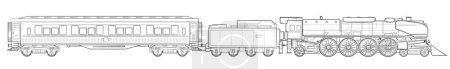 Téléchargez les illustrations : Train à vapeur - illustration de la locomotive avec wagon-lits d'appel d'offres et de chemin de fer. - en licence libre de droit