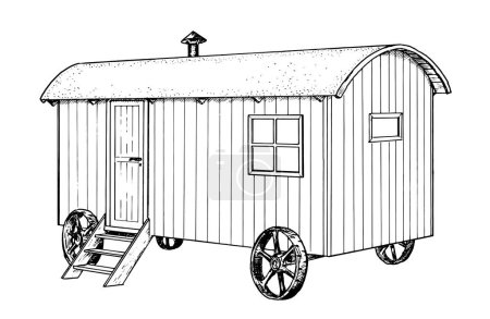 Illustration for Drawing of shepherds hut - hand sketch of living car - Royalty Free Image