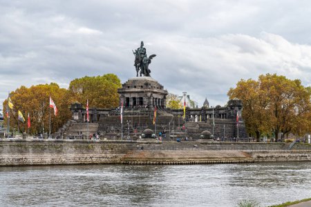 Photo for Koblenz were rivers Rhein and Mosel meet. In the foreground the German Corner, a symbol of the unification of Germany with an equestrian statue of Emperor William I - Royalty Free Image