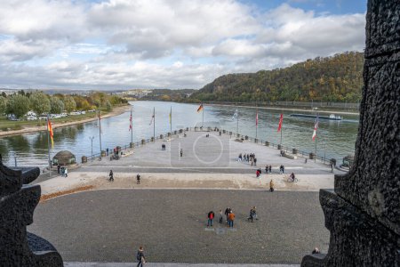 Photo for November 1, 2021 - Koblenz, Germany: The German Corner, where river Rhein and Mosel meet. This place is a symbol of the unification of Germany - Royalty Free Image