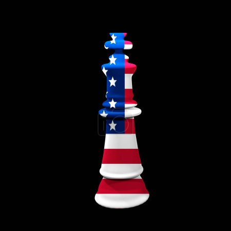 Téléchargez les photos : USA flag on chess king figure. 3D render illustration. - en image libre de droit