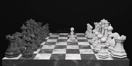 Foto de Piezas de ajedrez en el tablero de ajedrez. Concepto de trabajo en equipo y competencia. Primer movimiento idea. - Imagen libre de derechos
