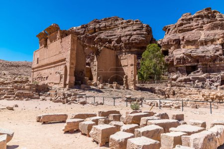 Photo for A view towards the temple ruins in the ancient city of Petra, Jordan in summertime - Royalty Free Image