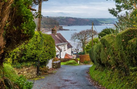 Photo for A view down St Brides Lane in the village of Saundersfoot, Wales in winter - Royalty Free Image