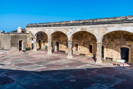 Photo for A view down into the courtyard of the Castle of San Cristobal in San Juan, Puerto Rico on a bright sunny day - Royalty Free Image