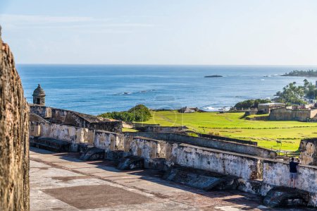 Photo for A view out to sea from the battlements of the Castle of San Cristobal in San Juan, Puerto Rico on a bright sunny day - Royalty Free Image