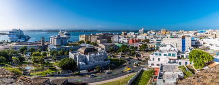 Photo for A panorama view south from the battlements of the Castle of San Cristobal, San Juan, Puerto Rico on a bright sunny day - Royalty Free Image