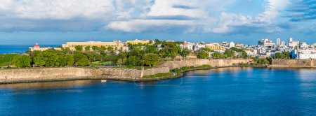 Photo for A panorama view along the city wall in San Juan, Puerto Rico on a bright sunny day - Royalty Free Image