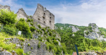 Téléchargez les photos : Une vue sur les ruines du château de pierre à la périphérie de la ville de Begunje na Gorenjskem, Slovénie en été - en image libre de droit