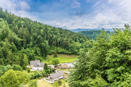 Téléchargez les photos : Une vue sur la campagne autour des ruines du château de pierre à la périphérie de la ville de Begunje na Gorenjskem, Slovénie en été - en image libre de droit