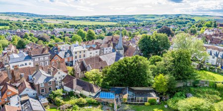 Photo for A panorama view south along the High Street from the ramparts of the castle keep in Lewes, Sussex, UK in summertime - Royalty Free Image