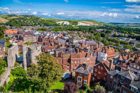 Photo for A view east over the High Street from the ramparts of the castle keep in Lewes, Sussex, UK in summertime - Royalty Free Image