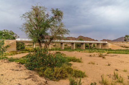 Photo for A view towards the bridge over the Agab river at Oruhito in Namibia during the dry season - Royalty Free Image
