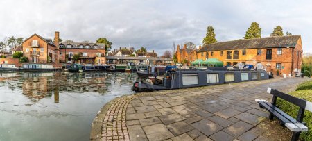 A panorama view across the canal basin on the frozen Grand Union canal in Market Harborough in Winter