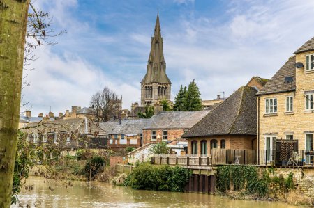 A view across the River Welland in the town of Stamford, Lincolnshire, UK in winter