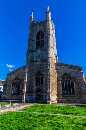 A view towards Saint Johns Church in Peterborough, UK on a bright sunny day