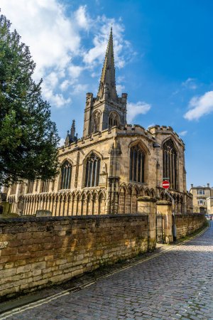 A view towards All Saints Church in the town of Stamford, Lincolnshire, UK in winter