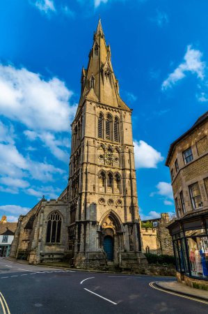 A view towards the front of Saint Marys Church in Stamford, Lincolnshire, UK in springtime