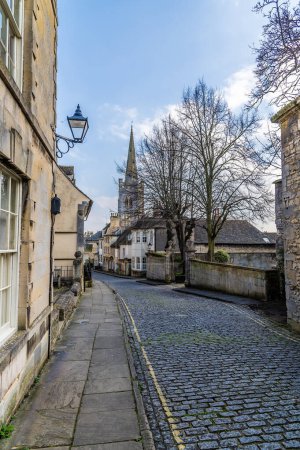 A view from the top of Barn Lane towards the town centre in Stamford, Lincolnshire, UK in springtime
