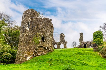 Téléchargez les photos : Vue vers le côté sud-ouest des ruines du château à Narberth, Pemborkeshire, Pays de Galles au printemps - en image libre de droit