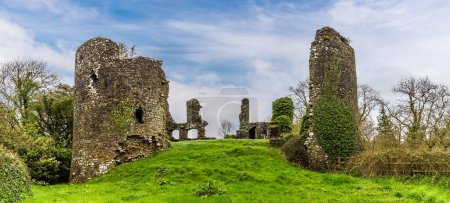 Téléchargez les photos : Une vue panoramique vers le côté sud-est des ruines du château à Narberth, Pemborkeshire, Pays de Galles au printemps - en image libre de droit
