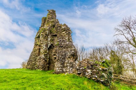 Téléchargez les photos : Vue d'une tour en ruine dans les ruines du château de Narberth, Pemborkeshire, Pays de Galles au printemps - en image libre de droit