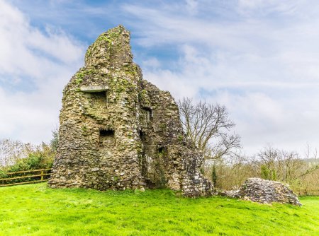 Téléchargez les photos : Vue vers le côté nord des ruines du château à Narberth, Pemborkeshire, Pays de Galles au printemps - en image libre de droit