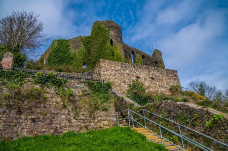 Photo for A view across the entrance to the castle ruins in Haverfordwest, Pembrokeshire, Wales on a spring day - Royalty Free Image