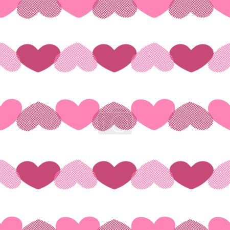 Illustration for Valentines day retro-style seamless pattern. Various vintage-style textured hearts on a scarlet background. Vector illustration for wrapping paper, wallpaper, fabric print, and other designs. - Royalty Free Image