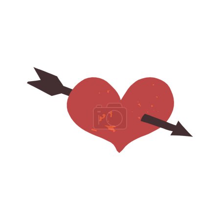 Téléchargez les illustrations : A heart in a retro style pierced by an arrow. Symbol of love. Valentines day vintage-style nostalgic design. Vector isolated illustration. - en licence libre de droit