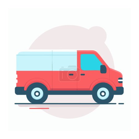 Photo for Red delivery van side view on road. Minimalist style cargo vehicle graphic. Transportation and logistics concept vector illustration. - Royalty Free Image