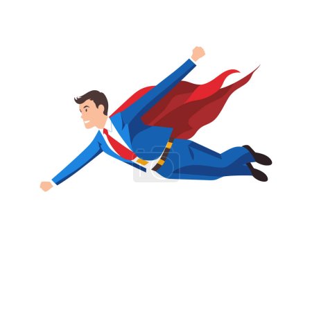 Illustration for A superhero flies determinedly across an isolated backdrop in this vector illustration. - Royalty Free Image