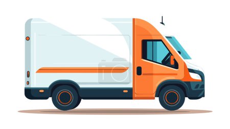 Téléchargez les photos : Un fourgon de livraison orange et blanc stationnaire est représenté dans une illustration vectorielle. - en image libre de droit