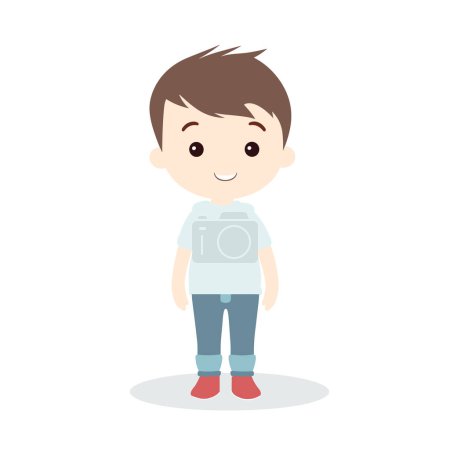 Illustration for A smiling cartoon boy stands happily in casual clothing, a vector illustration. - Royalty Free Image