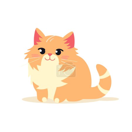 Illustration for A cute fluffy orange and white cat sits happily in a simple vector illustration. - Royalty Free Image