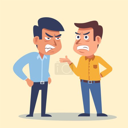Illustration for Two men arguing cartoon with angry expressions and gesturing. Office conflict between employees cartoon. Disagreement and problem solving vector illustration. - Royalty Free Image