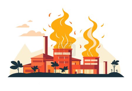 Photo for Factories emitting smoke against hills backdrop. Industrial buildings with chimneys, air pollution theme. Environmental issues, factory smog vector illustration. - Royalty Free Image