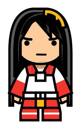 Illustration for Asian female warrior in red and white armor, serious expression. Cartoon character, video game avatar vector illustration. - Royalty Free Image