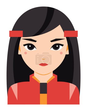 Illustration for Asian female with traditional attire. Neutral expression, culturally inspired clothing. Cultural diversity and representation vector illustration. - Royalty Free Image
