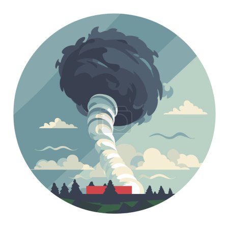 Photo for Tornado approaching a farm with dark clouds. Natural disaster and extreme weather concept. Danger and emergency situation vector illustration. - Royalty Free Image