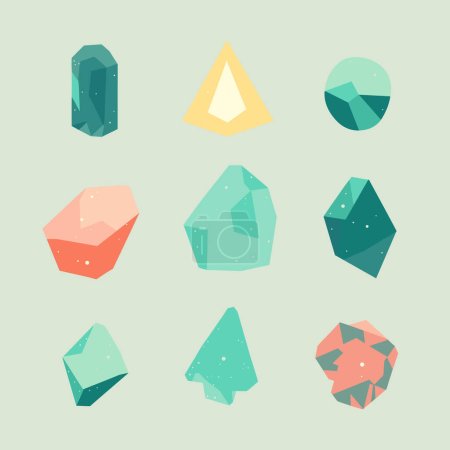 Photo for Set of colorful gemstones, crystals in various shapes. Geometric mineral stones collection. Precious gems and crystal design elements vector illustration. - Royalty Free Image