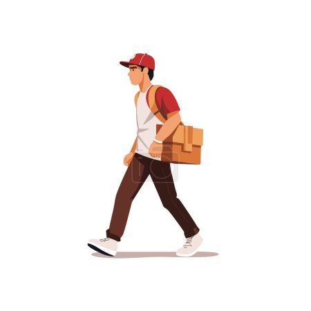 Illustration for A young man is walking confidently with a bag in hand in this vector illustration. - Royalty Free Image