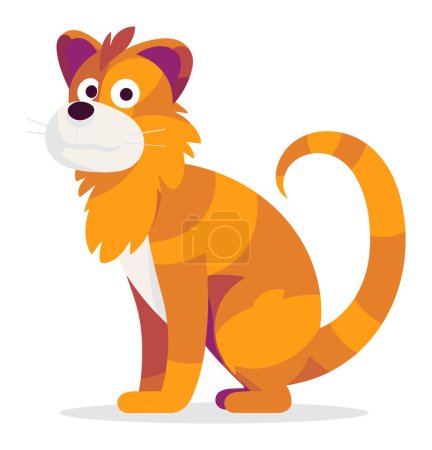 Téléchargez les illustrations : Un tigre orange stylisé est assis avec sa queue recourbée et regardant sur le côté dans cette illustration vectorielle. - en licence libre de droit