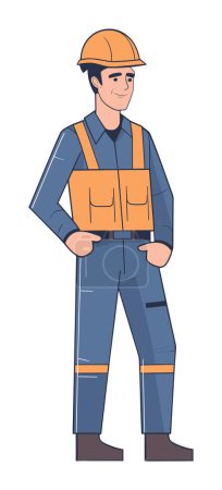 Photo for Construction worker in uniform smiling, standing confidently. Professional male builder wearing safety helmet. Worker safety and construction theme vector illustration. - Royalty Free Image
